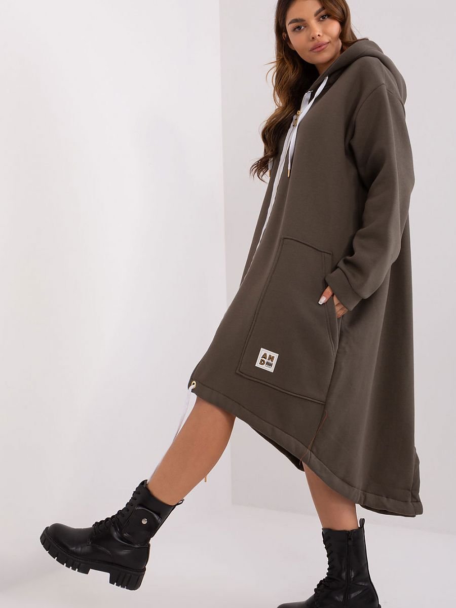 Sweatshirt model 190619 Factory Price Zipped Hoodie Dress - Brown