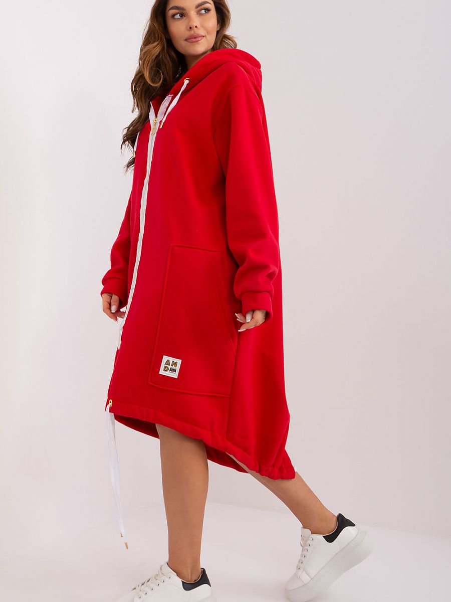 Zipped Hoodie Dress - Red