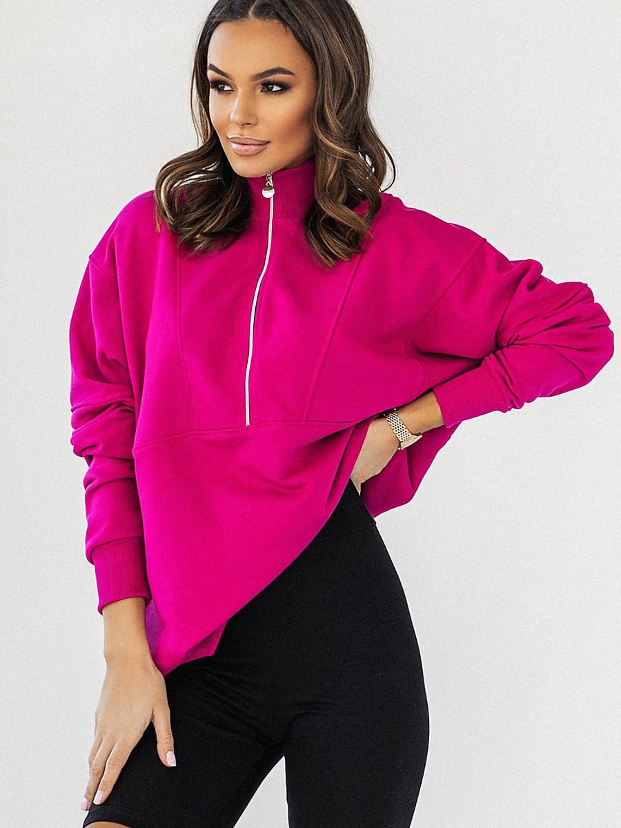Oversized Zipped Sweatshirt/Turtleneck - Pink
