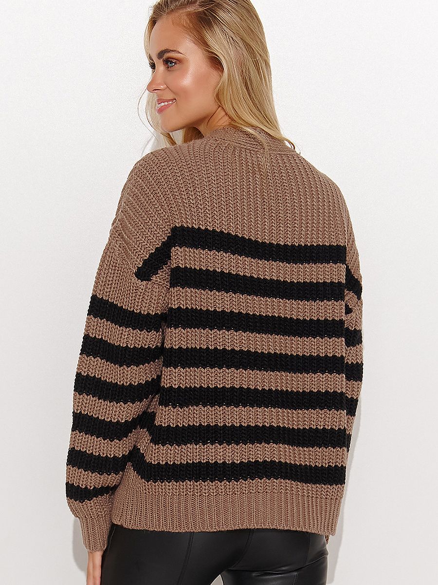 Waist length Cardigan - Brown and Black Striped