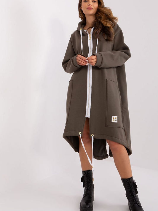 Sweatshirt model 190619 Factory Price Zipped Hoodie Dress - Brown