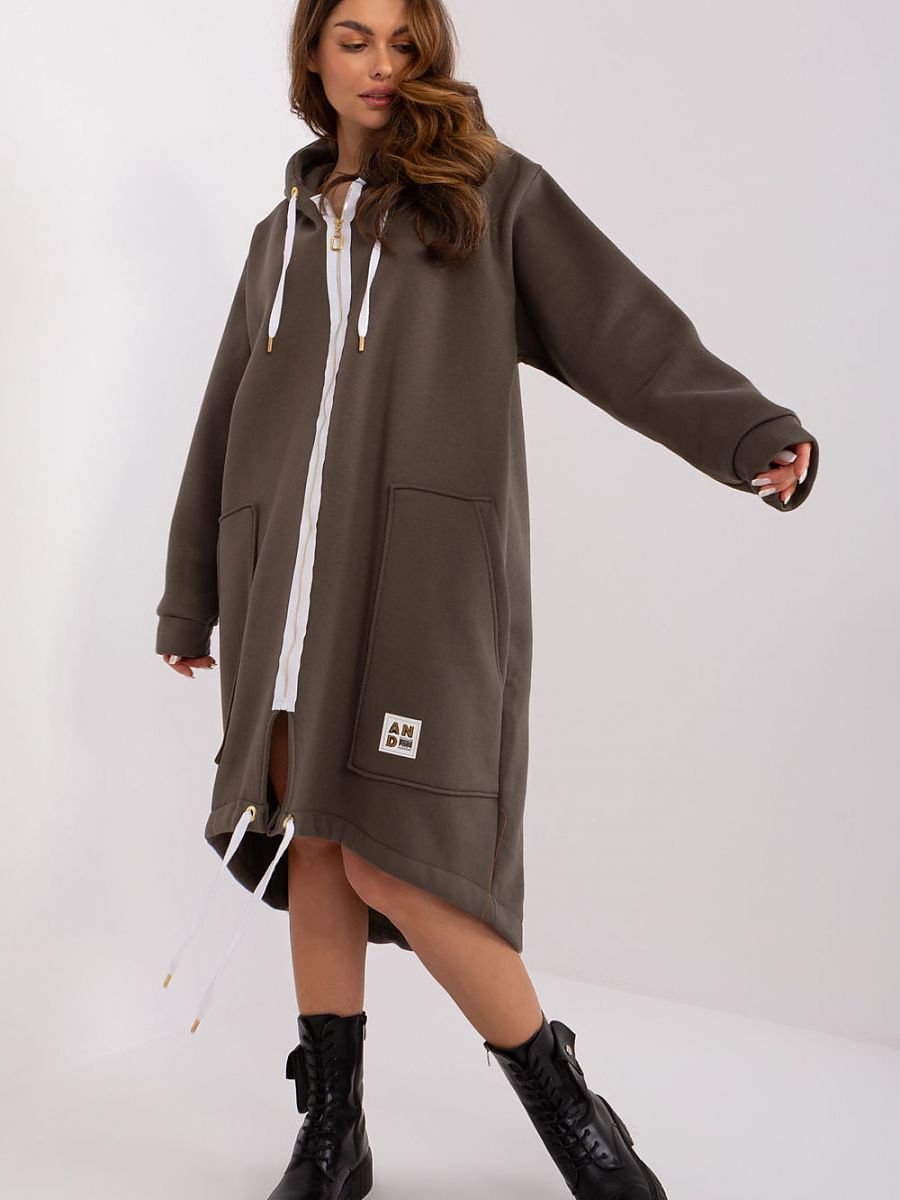 Sweatshirt model 190619 Factory Price Zipped Hoodie Dress - Brown