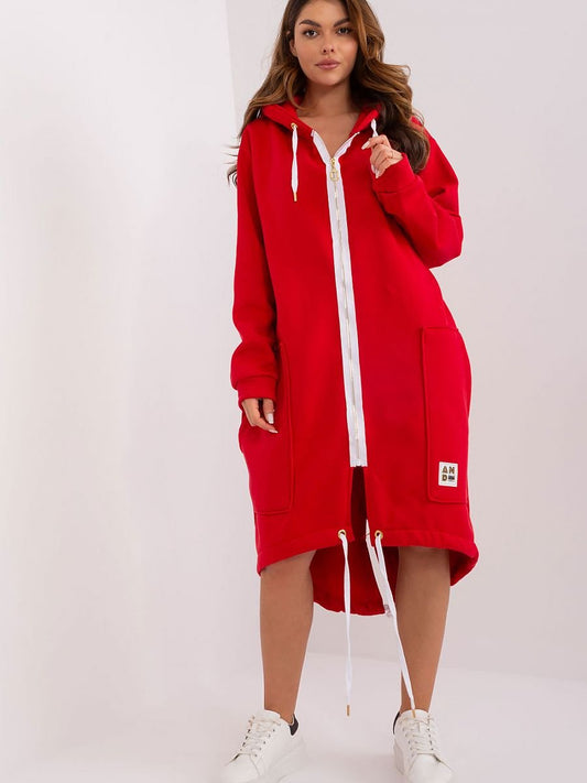 Zipped Hoodie Dress - Red