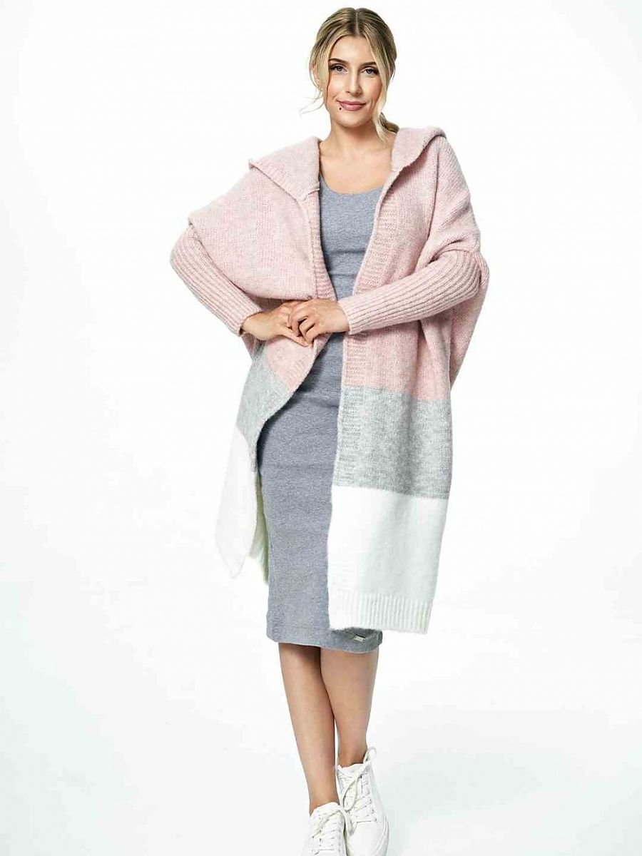 Three Tone Hooded - Pink Cardigan