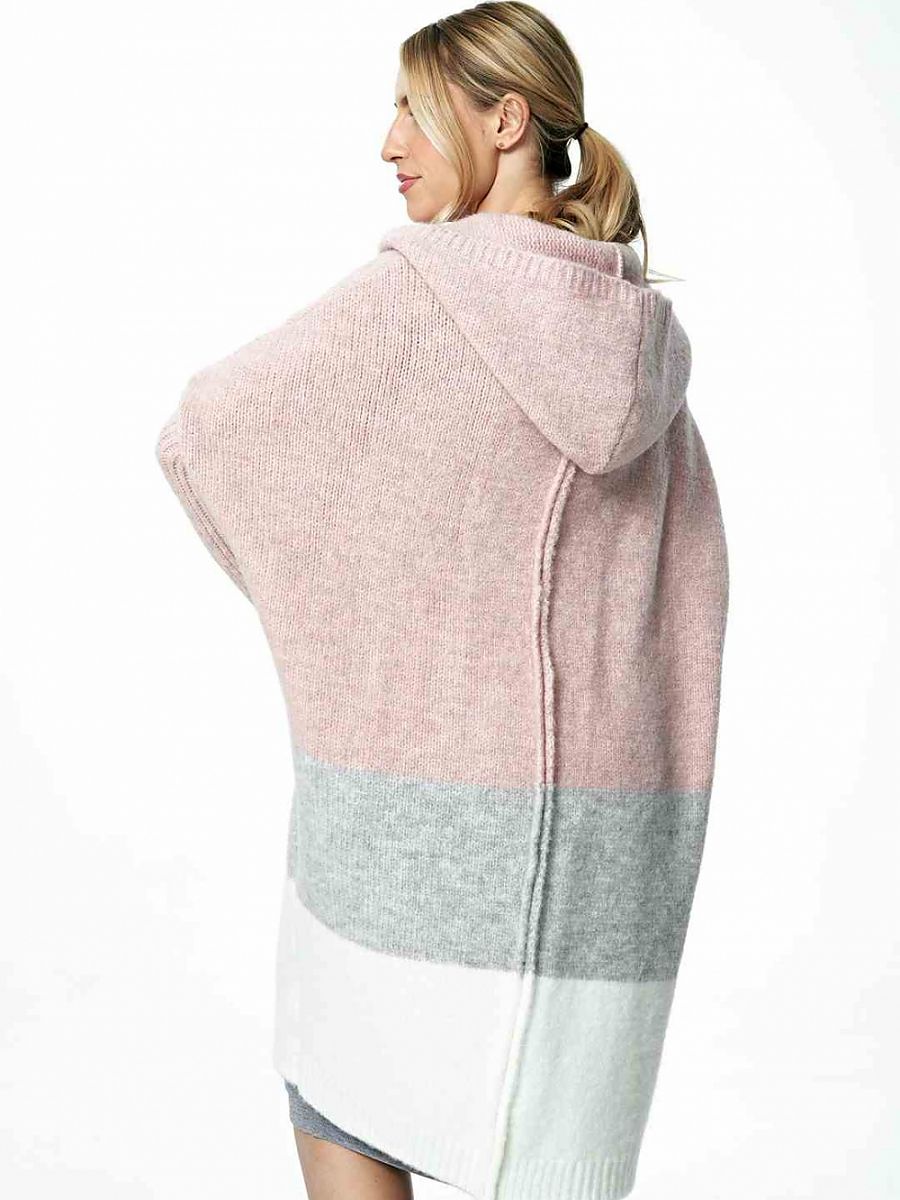 Three Tone Hooded - Pink Cardigan