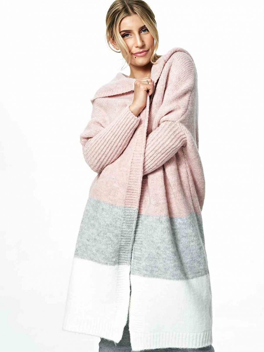 Three Tone Hooded - Pink Cardigan