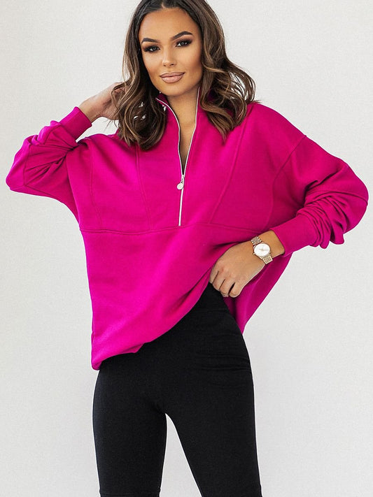 Oversized Zipped Sweatshirt/Turtleneck - Pink